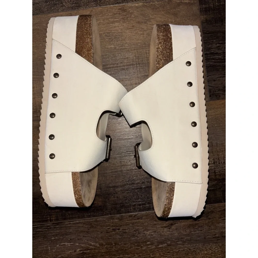 Altr'd State White Platform Sandals Cork Sole Buckle Slides Studded Size 8.5